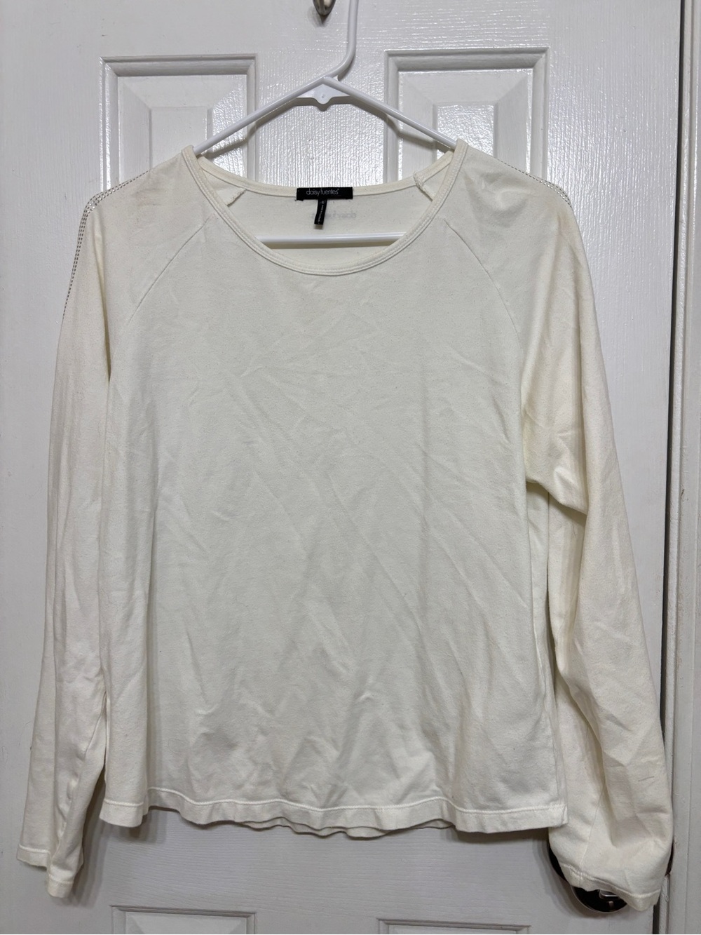 Daisy Fuentes White Solid Knit Scoop Neck Long Sleeve Studded Design Top Size L
